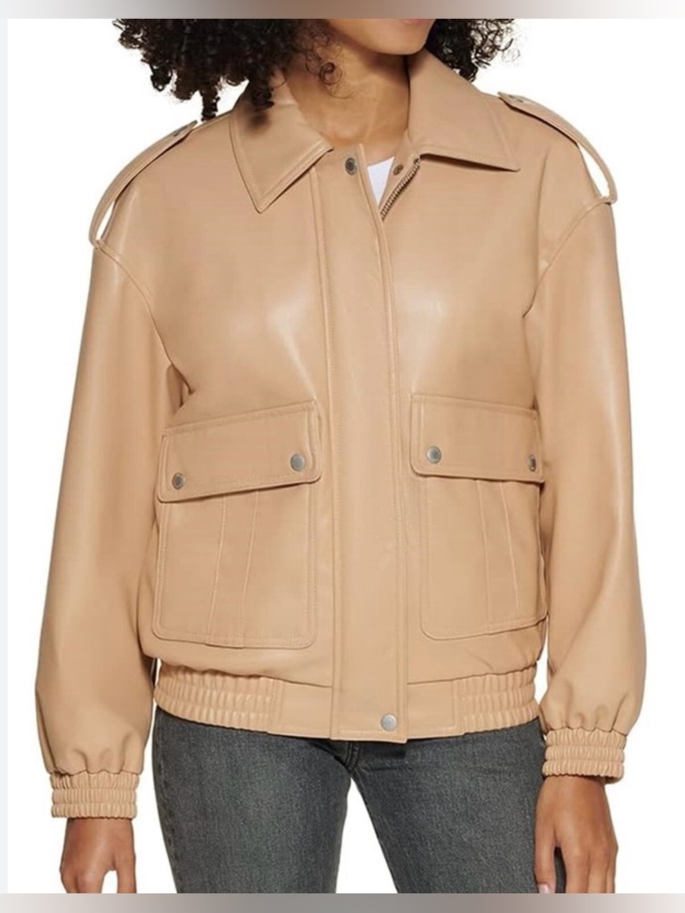 Levi’s Womens Tan faux Leather Bomber Jacket size L - Picture 1 of 3